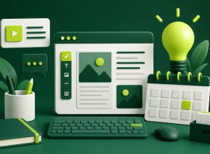 Ilustração sobre criação de conteúdo, blogs e calendário editorial