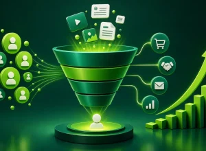 Ilustração sobre marketing digital, audiência, conversões e crescimento