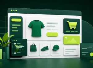 Ilustração sobre e-commerce, desenvolvimento web e plataformas de conteúdo