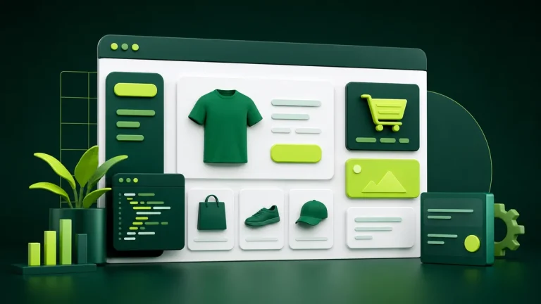 Ilustração sobre e-commerce, desenvolvimento web e plataformas de conteúdo