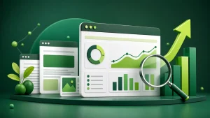 Ilustração sobre SEO, análise de desempenho e crescimento orgânico