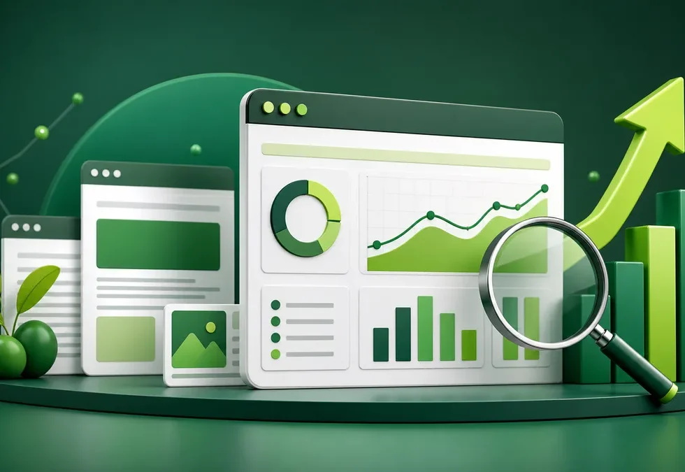 Ilustração sobre SEO, análise de desempenho e crescimento orgânico