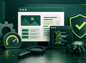 Ilustração sobre auditoria técnica, desempenho, código e segurança de sites